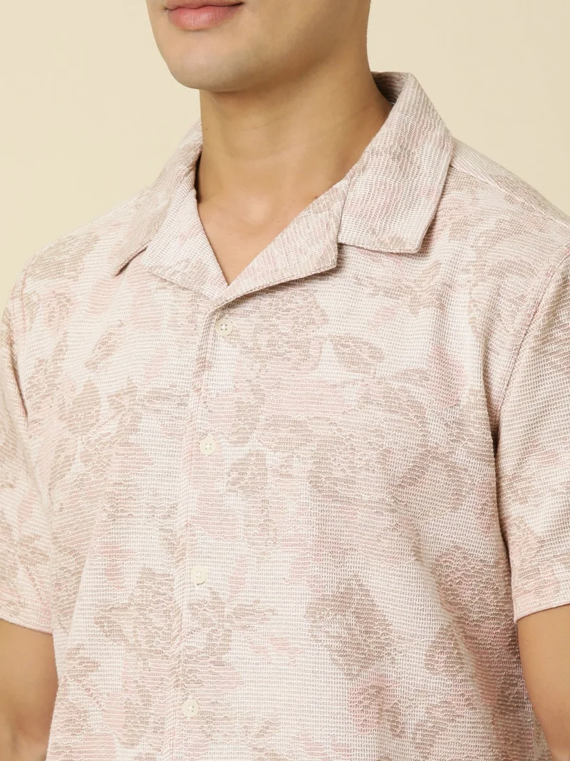 Joven Men Printed Casual Peach Oversized Half Sleeve Shirt